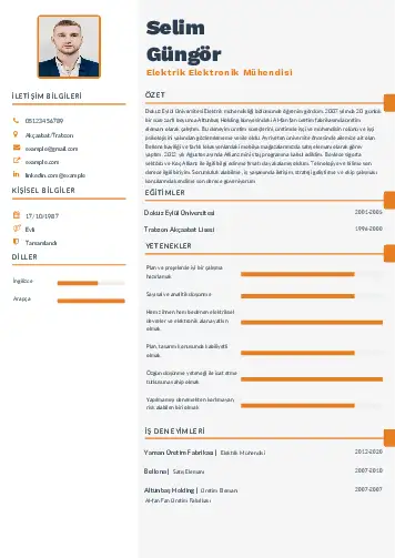 Elektrik Mühendisi CV Örnekleri cv indir